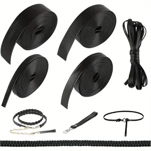 5 Rolls of Flat Leather Cord All 15 Metres Leather Strap Flat Black with Width 5/10/15/20/25 mm, Leather Bands Sold by the Metre, Leather Strap Wide for DIY Pet Collars, Belts, Jewellery