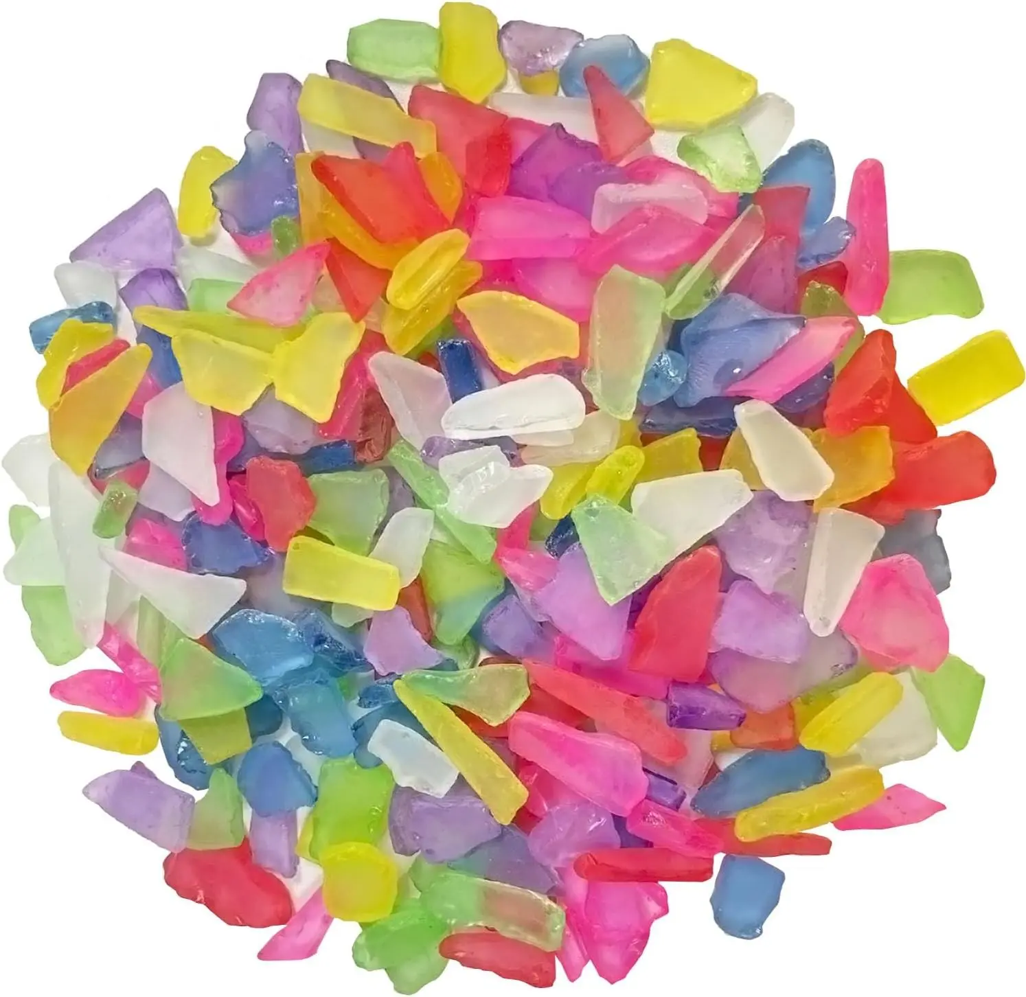 Sea Glass 14 Ounces Multiple Color Choices Crushed Glass Vase Filler | Aquarium Nautical Décor for Art Crafts Flat Frosted Dyed Color Stone (Mix Colored)