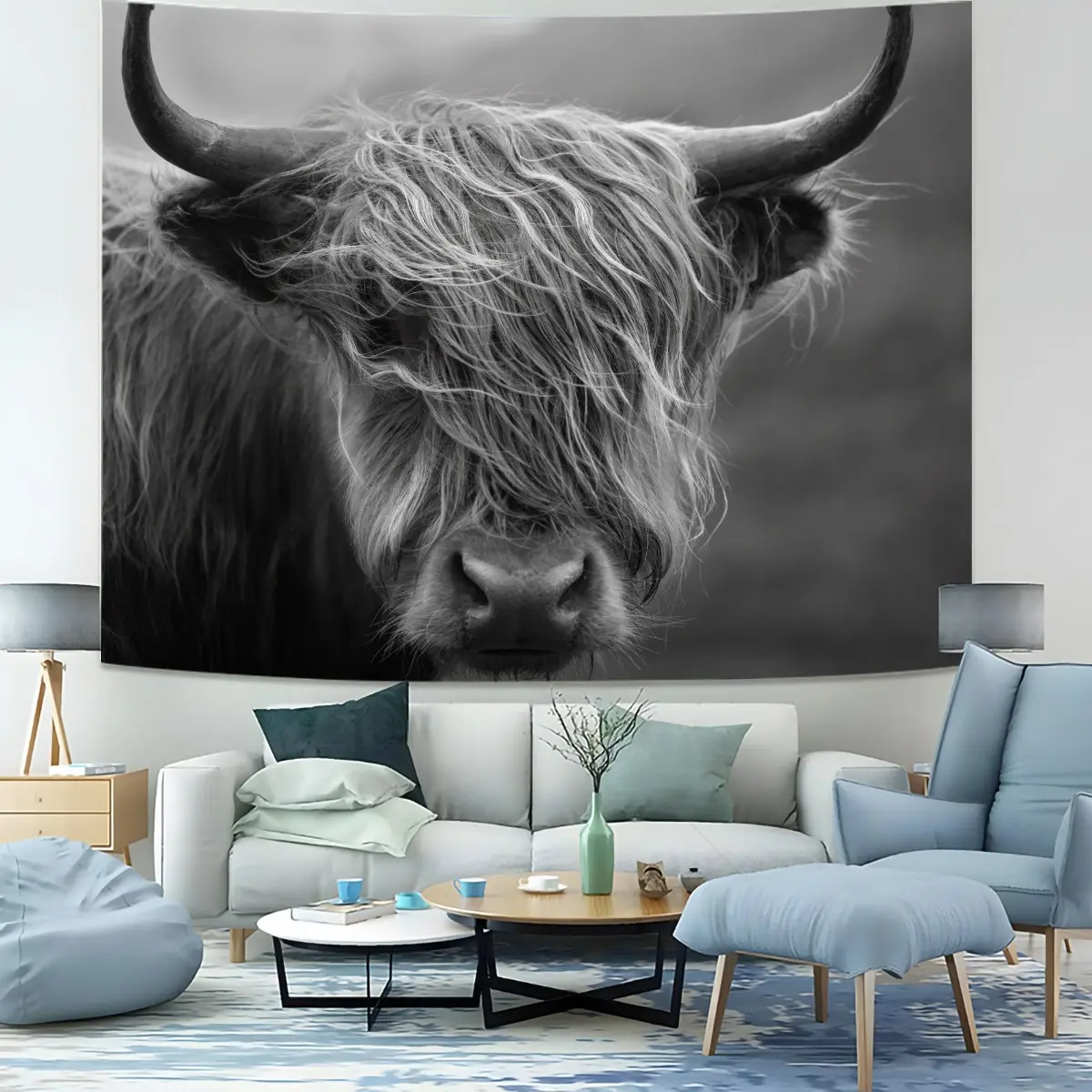 Highland Cow Patterned Durable Decorative Tapestry, Unique Wall Art For Living Room And Bedroom, Home Decor, Wall Tapestries