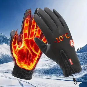 High-quality windproof and warm touchscreen gloves for men and women - featuring non-slip grip, heat resistance, wrist straps, and zipper closure, suitable for winter sports, skiing, snowboarding, and hiking.