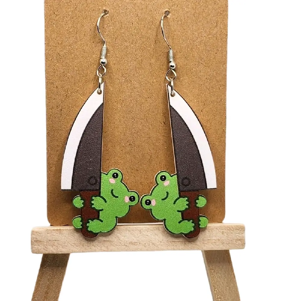 Unisex Plastic Frog Cartoon Hook Earrings - Quirky Adorable Daily Fashion Costume Jewelry, Lightweight Construction, Secure Backings, Eye-Catching Design (Note: Small Ball Presents Choking Hazard), Choking Hazard Is A Small Ball, Cartoon Earrings