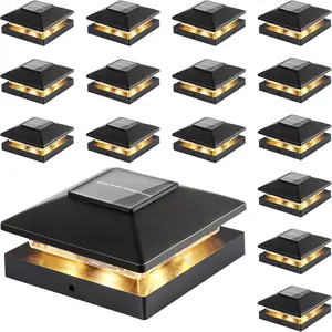 Solar Post Cap Lights Outdoor 16-Pack, Black Waterproof Solar Powered Deck Fence Lights Fit 4x4 Wood/Vinyl Posts, Bright Warm White for Patio, Porch