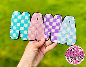 Mama Checkered Retro Chenille Patch- Iron On
