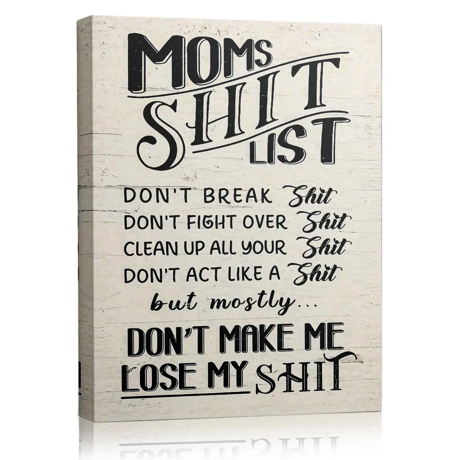 Moms Shit List Funny Print Wall Art - Sarcastic Home Decor for Kitchen, Living Room, Mom's Cave, Humorous Canvas