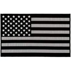 Reflective American USA Flag Black Silver Stripes Jacket Vest Back Patch [Iron on Sew on -10.0 inch -US7]