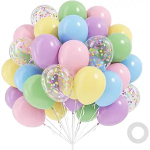 60pcs Pastel Balloons 12inch, Colorful Rainbow Light Pink Green Blue Purple Pastel Yellow Confetti Balloons for Baby Shower Birthday Party Decorations