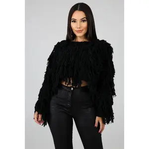 Shaggy Cropped Sweater Long Sleeve Knitwear