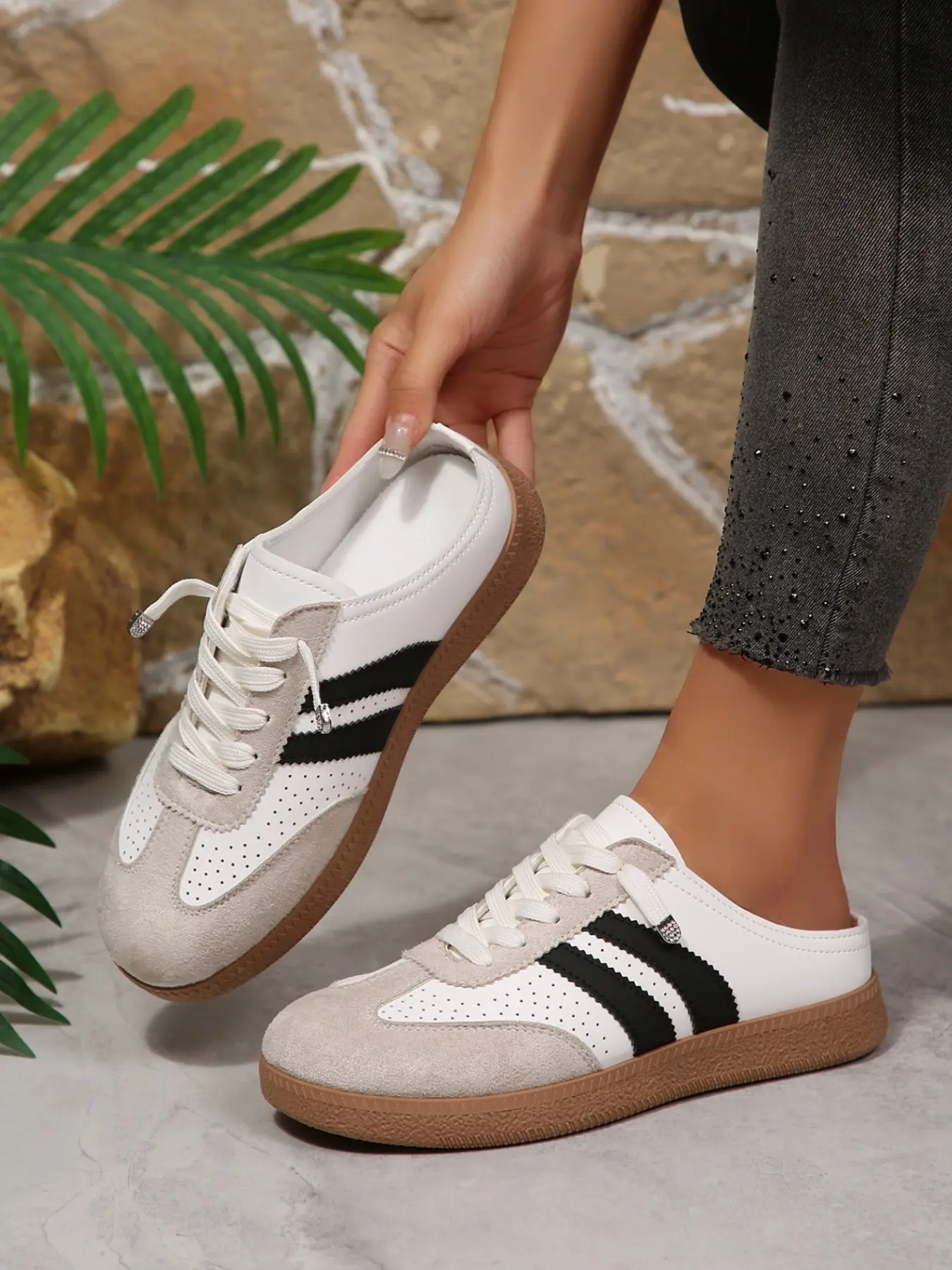 Vintage Trainer Half Slip-On Shoes, No Heel One-Step Lazy Person Shoes, Summer Outdoor Breathable Casual Board Sneakers, Casual Fashion Shoes, Sports Shoes, Rubber, Footwear, Walking Shoes, Training