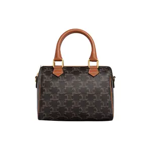 Celine Triomphe Monogram Leather Boston Bag With Adjustable Strap For Women