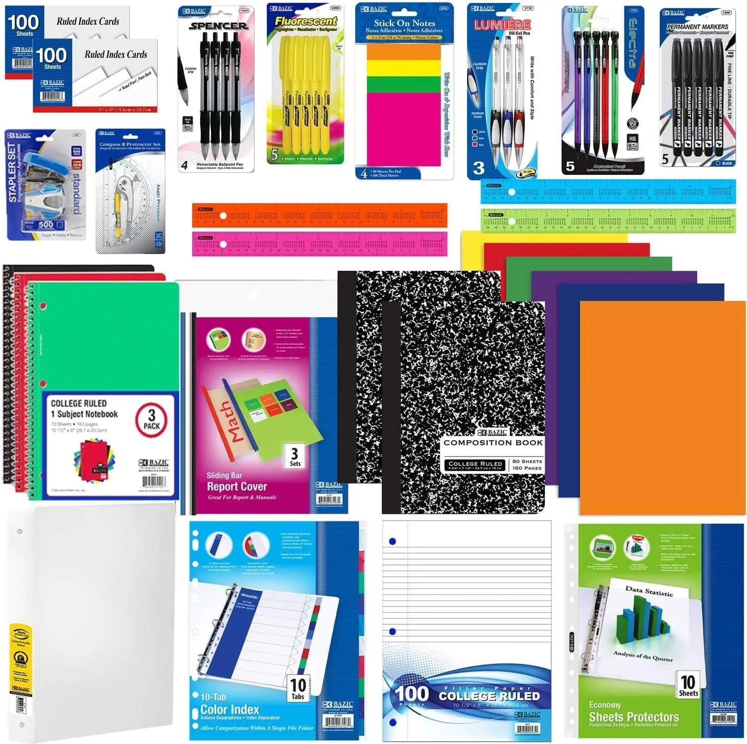 70 Piece Back to School Supplies Kit for Middle & High School Students Grades 7-12, Complete Student Supply Bundle with Binder, Notebooks, Folders, Pens, Pencils, Highlighters & Classroom Essentials OMURA