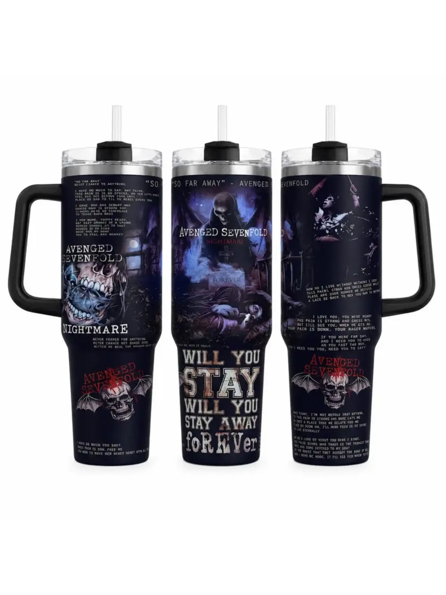 Avenged Sevenfold Nightmare Tumbler, 30oz 40oz A7X Deathbat Skull Cup, Gothic Heavy Metal Travel Drinkware, Rock Concert Gift, No Straw