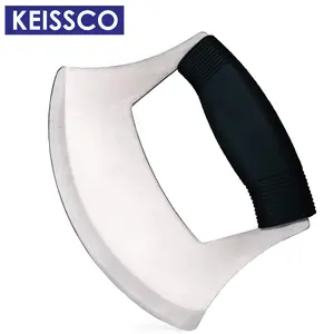 Pizza Cutter Stainless Steel Ulu knife Razor Sharp Rocker Slicer Cutter Mincing Mezzaluna Knife Salad Vegetable Chopper with Upgraded Ergonomic Anti-Slip Handle