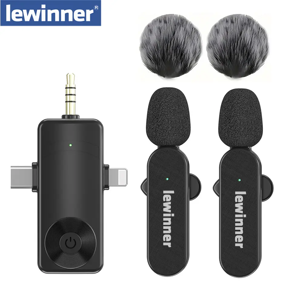 Lewinner Professional Wireless Lavalier Microphone System - Rechargeable USB Type-C Mobile Mic for Smartphones, Tablets, Laptops