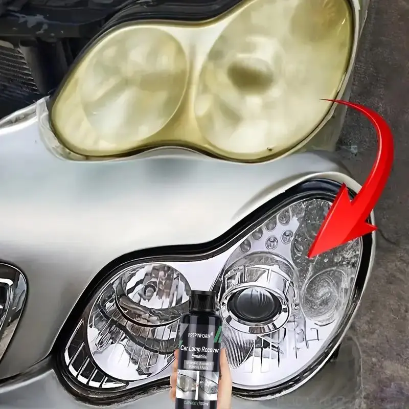Car Headlight Repair Emulsion Kit with Sponge, Headlight Restoration Solution for Oxidized, Yellowed, Foggy Headlights, Polishing Solution for Brightening Headlights & Forming Protective Coating, Car Detailing Accessories