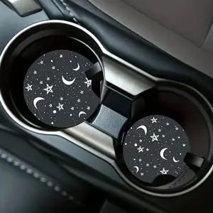 Flower Pattern Round Car Coaster, 1 Pair Waterproof Anti-slip Car Cup Mat, Universal Car Interior Decoration Accessories For Women & Girls, Girly Car Accessories, Cute Car Accessories