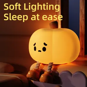 Cute Pumpkin Night Light Rechargeable Halloween Decor Pumpkin Lamp, Squishy Silicone 3-Level Dimmable Brightness Touch Control 30-Minute Timer, for Kids Family Bedroom Fall Decorations, Perfect for Bedroom Desk Decor & Thanksgiving Gifts, Christmas
