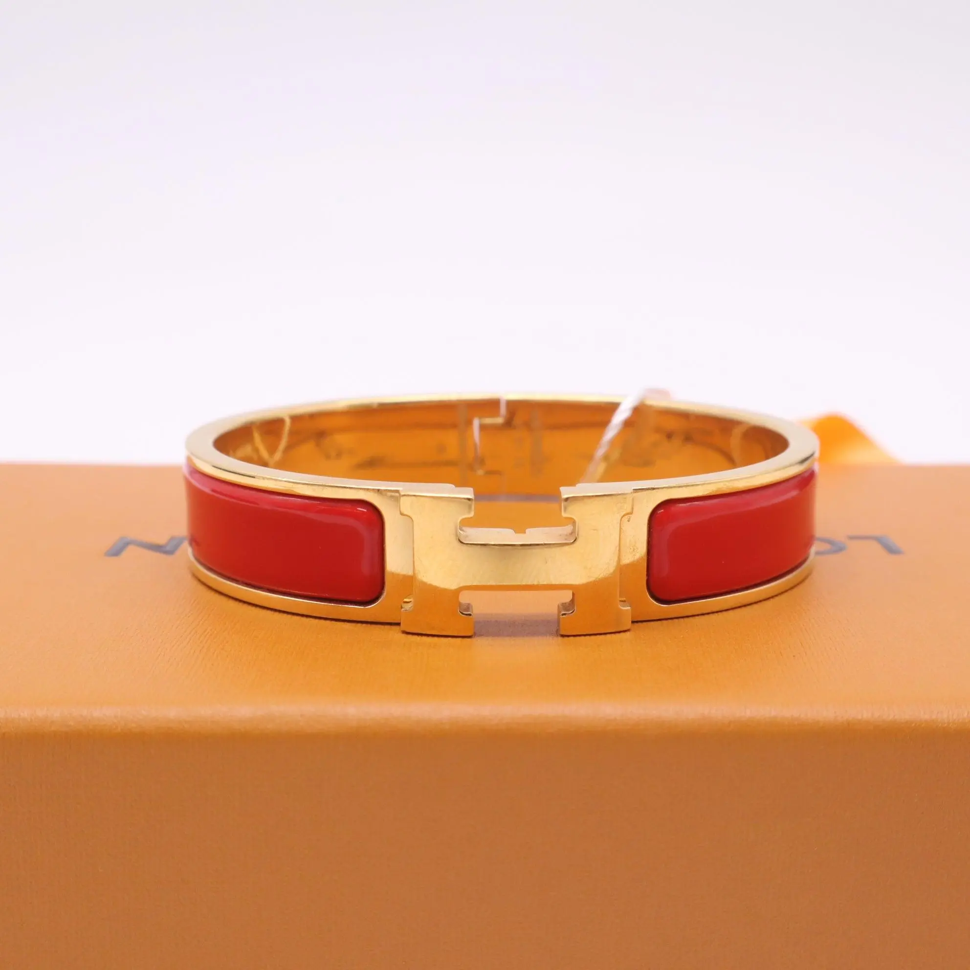 Pre-owned Hermes Enamel Narrow Clic Clac H Bracelet PM Rose Jaipur Twins LDZ255