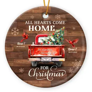 Christmas Cardinal Memorial Keepsake: "All Hearts Come Home" Red Truck Ceramic Ornament