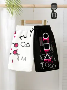 Boys' Geometric Symbol 3D Printed Shorts, Summer Breathable Colorblock Half-Length Pants, Casual Wear for Kids