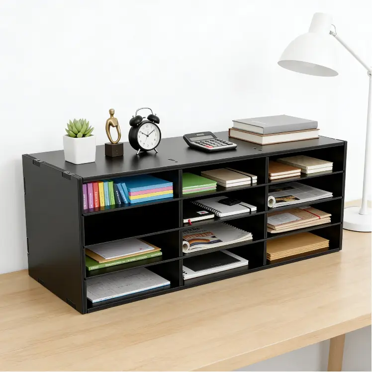 CNCEST 12-Slot Mail Sorter Organizer - Black 4-Tier Letter Tray Desk Accessory for Paper, Magazines - Office Supplies Work Organizer for Home, Office Desks, Desk Accessories
