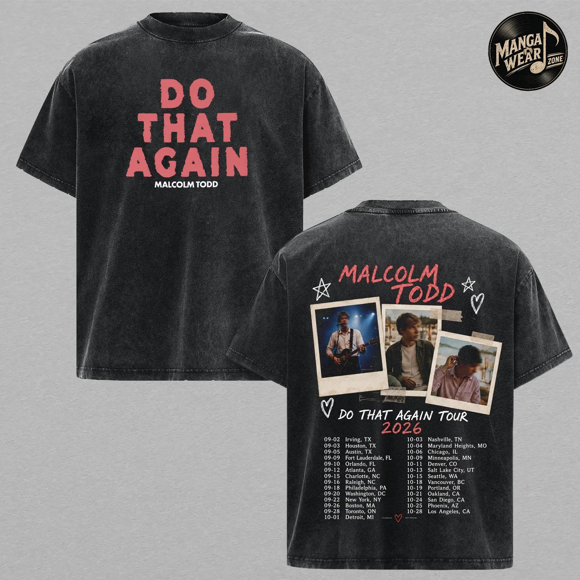 Malcolm Todd Do That Again Tour 2026 Vintage Graphic T Shirt, Indie Pop Concert Tee, Double Sided Tour Dates Shirt, Retro Washed Oversized Unisex Heavy Cotton Streetwear Top, Music Fan Gift Apparel, North America Tour Merch Tee
