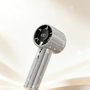 Portable Handheld Turbine Fan, Diamond Fan Luxury Shine, 3 Speed Settings, Rechargeable, Long Battery Life, Digital Display, Suitable for outdoor activities, travel, and office use, providing powerful airflow over long distances, Portable Cooling Fan