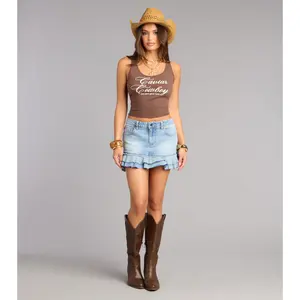 Flirt On Repeat Ruffle Denim Mini Skirt