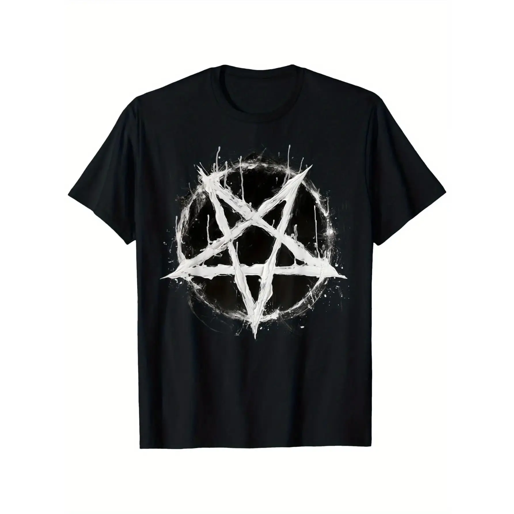Men's Oversized 666 Satanic Devil Pentagram Graphic T-Shirt - 100% Cotton Casual Short-Sleeve Round Neck Streetwear, Unisex S-XXXL Boyfriend Vintage Tees