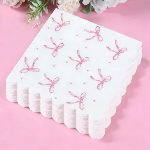 16Pcs Pink Bow Tissue Paper, Pink Bow Themed Disposable Tissue Paper, Pink Bow Birthday Decor Napkins, Cute Bow Tableware Supplies Tea Party Wedding Decoration, Baby Shower Decor, Home Decor, Desktop Decor, Pink Bow Tissue Paper, Party Supplies, Wedding