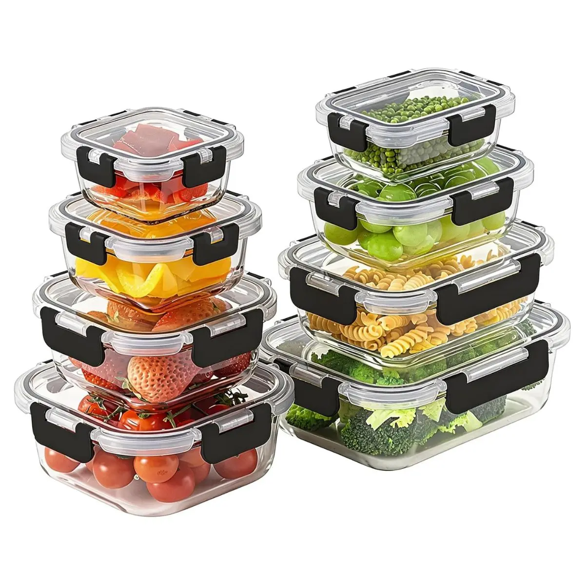 8 Pack Glass Food Storage Containers – Airtight Meal Prep Containers with Locking Lids