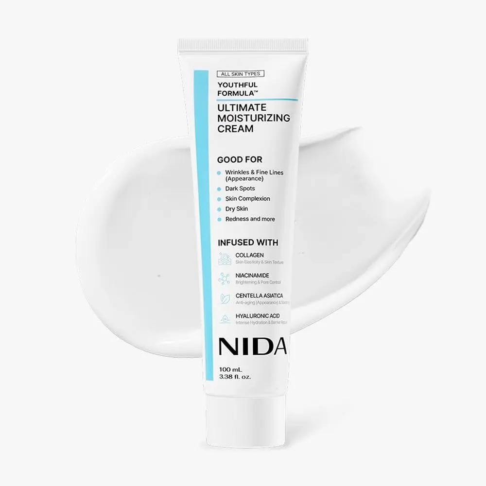 NIDA Youthful Formula Ultimate Moisturizing Cream | Centella Asiatica, Niacinamide, Hyaluronic Acid, Collagen | Wrinkles, Fine Lines, Dark Spots, Dry Skin, Redness | 3.38 fl. oz., 100ml (Old Formula)