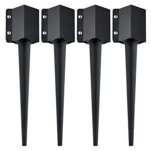 Father's Day Gift VEVOR Fence Post Anchor Ground Spike, 4 Pack 24 x 4 x 4 Inches Outer Diameter (Inner Diameter 3.5 x3.5 Inches), Metal Black Powder Coated Post Stake Ground, for Mailbox Deck Garden Railing