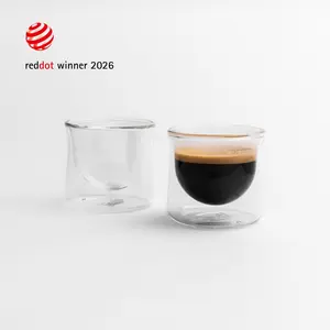 FLUR Espresso Glasses (Set of 2) – Perfect for Espresso, Macchiatos & Small Espresso Drinks – Double-Walled Borosilicate Glass – Handmade, Lightweight & Durable – 3oz