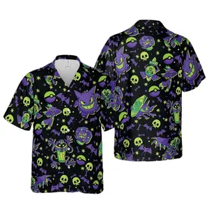 PKM Gengar Ghost Hawaiian Shirt, Pokemon Gengar Halloween Hawaiian Shirt For Fan, Club Aloha Unisex Shirt, Menswear Top Gifts