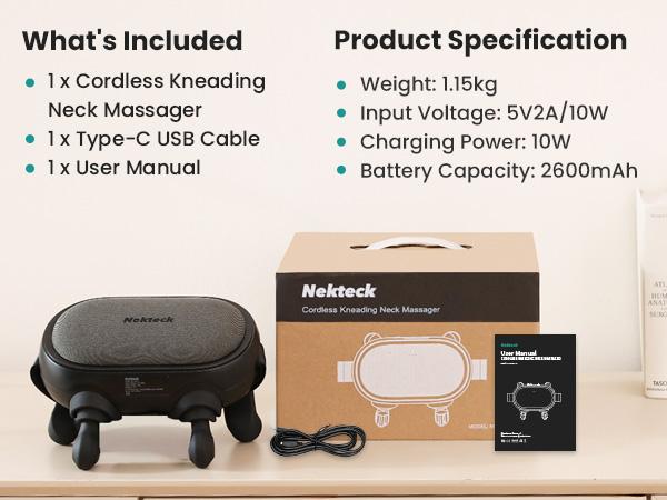 Nekteck Cordless Neck Massager with Heat, Shiatsu Back and Shoulder Massager, Deep Tissue 6D Kneading Massage Pillow for Neck and Back Pain Relief