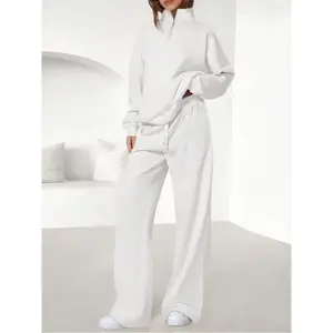 Womens Casual 2 Piece Sets Fall Outfits Quarter Zip Sweatshirts Straight Leg Pants Sweatsuits Tracksuit Fall Clothes For Women
