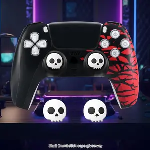 Skull Pattern Silicone Controller Protective Case with Thumb Grip Cap, Anti-slip Silicone Controller Protective Cover, Console Accessories for PS5 Controller, Halloween