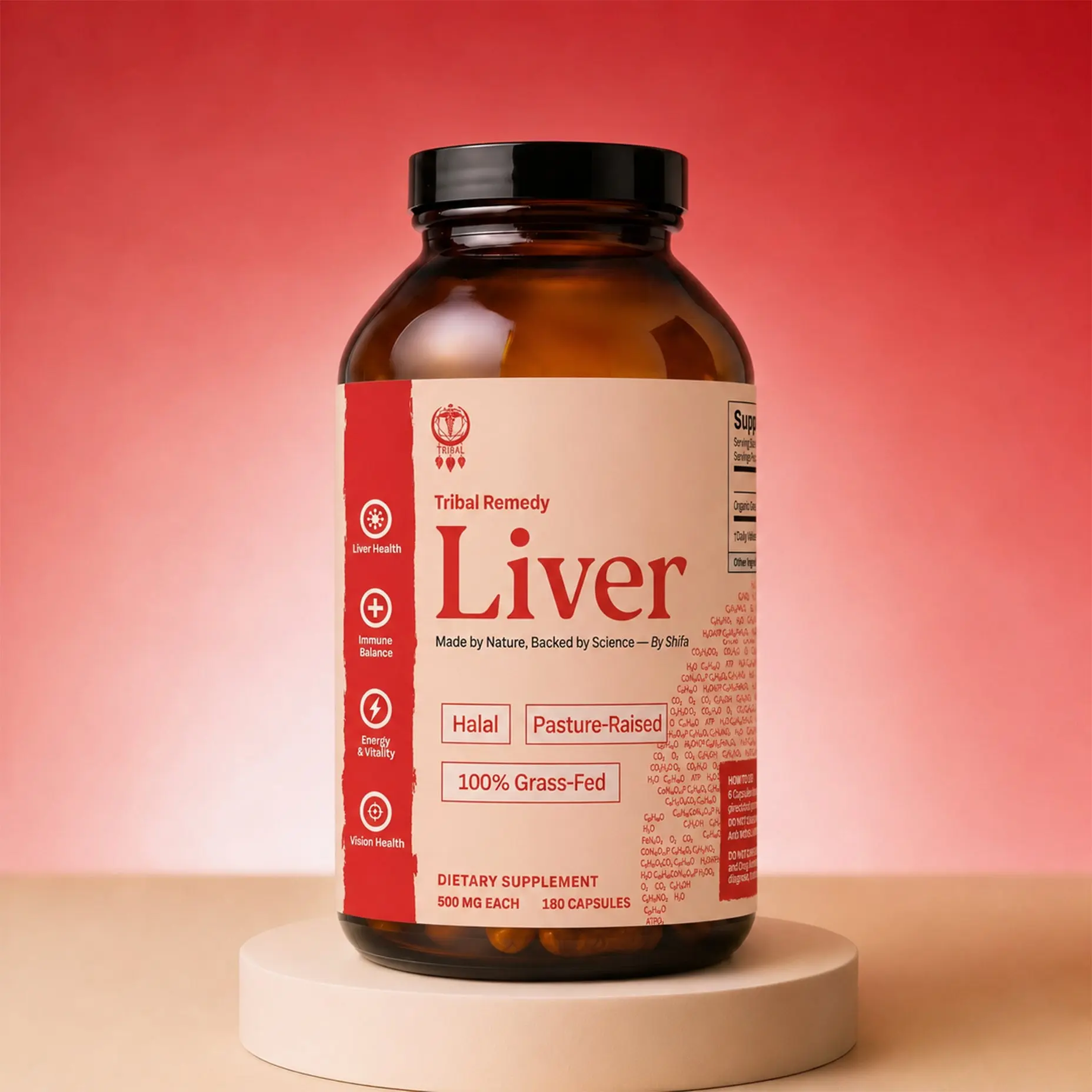 Beef Liver Supplement by Tribal - 100% Organic & Halal Beef Liver for Energy, Nutrients, & Skin Vitality - 180 Capsules