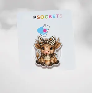 Funny Coffee Addict Highland Cow Phone Grip Stand Magnetic Kickstand Holder For Smartphones, Cute Gift For Coffee Lovers And Cow Fans