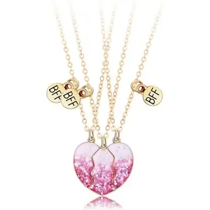 Best Friend Necklace Friendship Necklace Magnetic Matching Heart BFF Necklace for 3 Girls Friendship Gifts Gold Plated