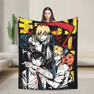 Denji Makima Aki Hayakawa Team Chainsaw Man Warm Blankets  Girls Boys Plush Throw Blanket Street Trend Outdoor Flannel Bedsprea