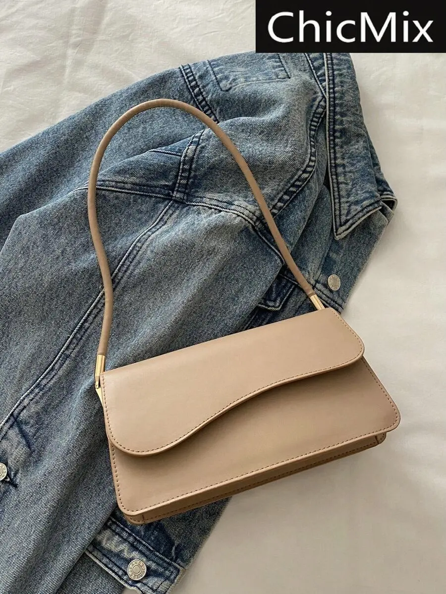 Vintage Minimalist Asymmetrical Flap Shoulder Bag for Women – Elegant Solid Color Handbag, Chic Classic Purse for Work, Office & Daily Use