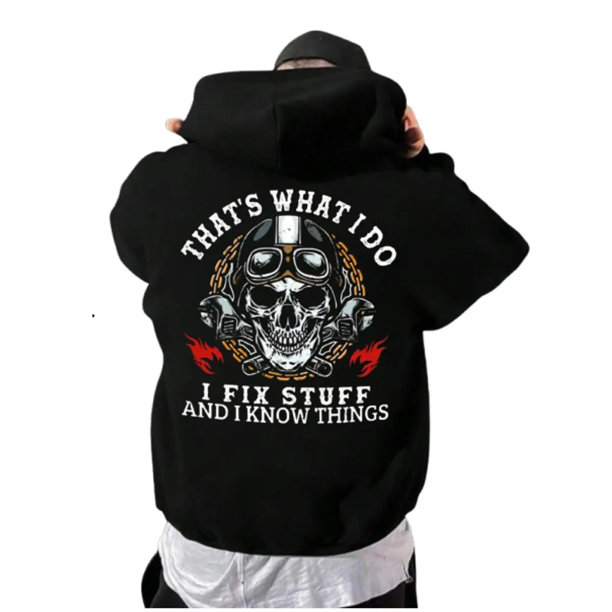 That's What I Do I Fix Stuff And I Know Things Skull Print Men's T Shirt, Skull Biker Hoodie, Menswear Sweatshirt, Unisex Sweater Pullover Tee