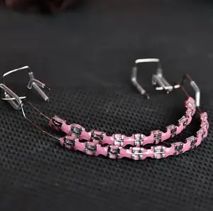 Metal Dental Braces with Hooks - 1 Pair Stish Pink & Purple ToothDecorations for Teaching Models Unisex Accessory for Men and Women