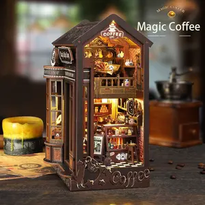 DIY House Sl23 Magic Coffee Model Kit, Wooden DIY Kit, Handcrafted 3D Puzzle Book Stand, Creative Birthday Gift Idea, Unique Home Decor Accessory