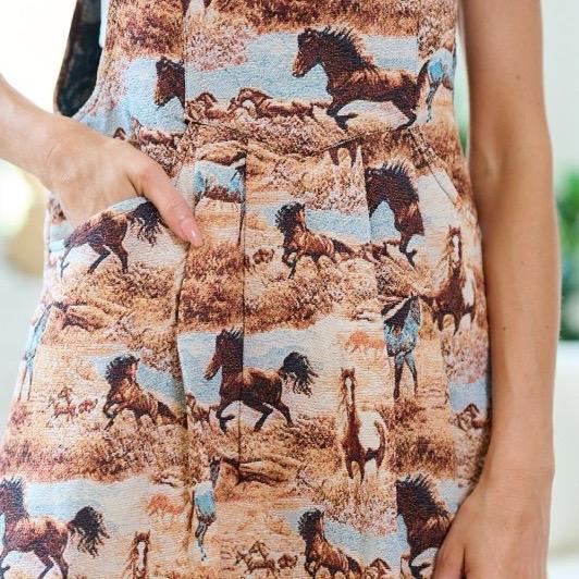 Wild West Women's Horse Dress - Stylish Overalls with Horse Print Design for Women