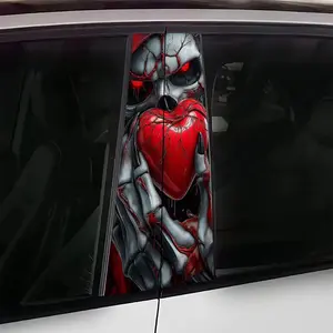 2pcs Skull Heart Car B Pillar Stickers, Gothic Punk Metal Style, Waterproof Sunproof Scratch-Resistant, Durable Vinyl Material