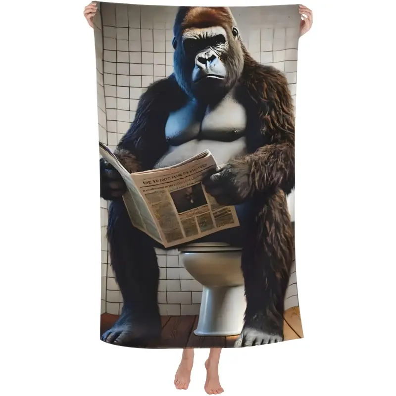 Funny Monkey Reading Newspaper Microfiber Bath Towel - Quick-Dry, Soft, Lightweight, Oversized, Sand-Free, Humorous Gorilla Design - Hand-Usable for Travel, Pool, Gym, Home Bathroom Decor & Gifts