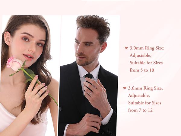 MEISSA Timeless Love Couples' Rings S925 Sterling Silver Mens Womens Matching Heart Diamond Wedding Band Size Adjustable Personalized Gift Engrave Promise Ring Minimalist Stackable Perfect Gift Women Wedding Bands for Women Engagement  Christmas Gifts