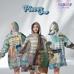 Dreamy Pisces Drift – Oversized Zodiac Sherpa Collage Hoodie Blanket | Astrology Wearable fluffy Blanket for Women, Men, Teens & Kids | Cozy comfort sweatshirt sweater Loungewear, Plus size sleepwear, Birthday Gifts, Christmas Gifts, Zodiac Gifts, wrap
